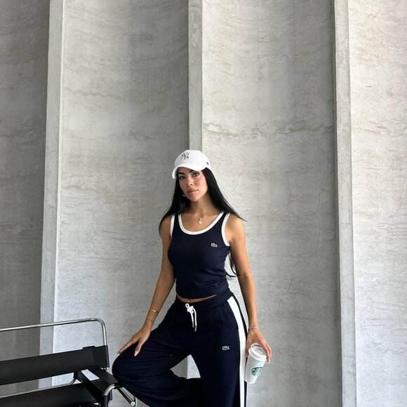 Lacoste White & Navy Athleisure Set - Tank Top & Track Pants Size S, M, L, XL - Picture 4 of 6